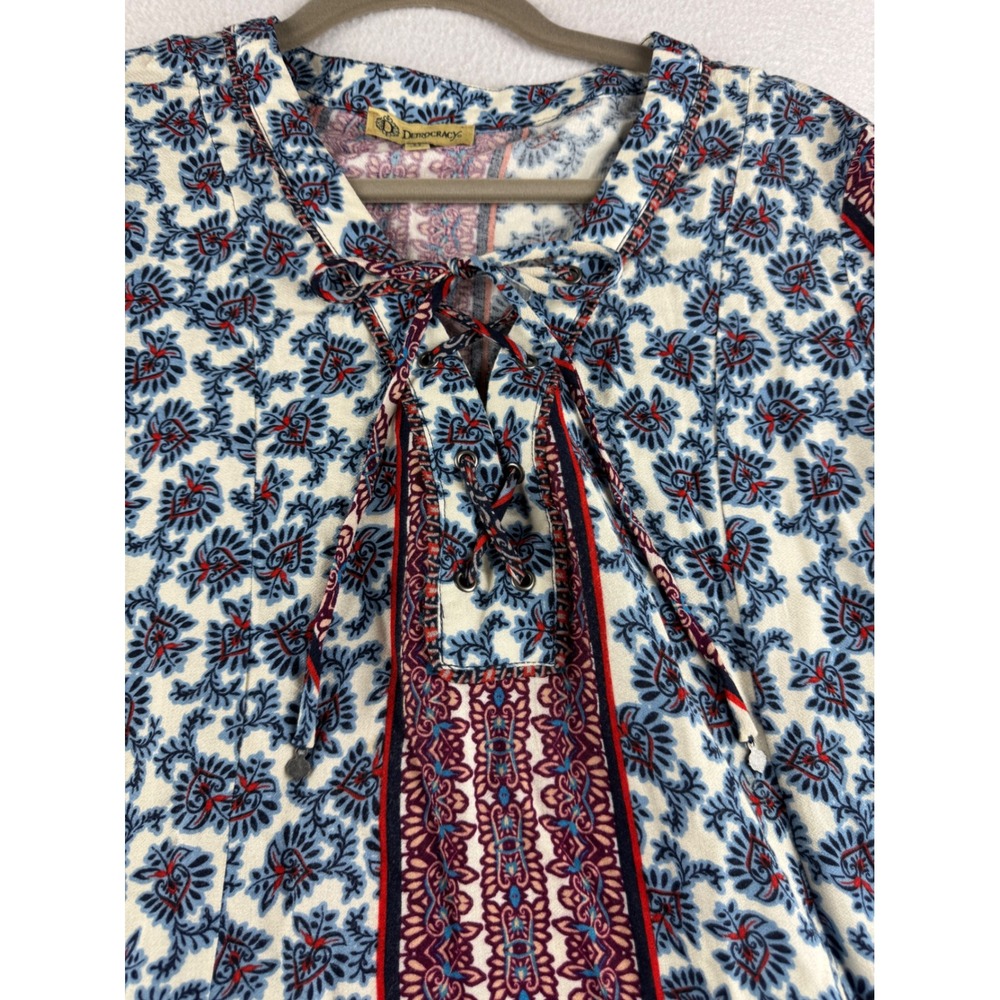 Democracy Women's  Paisley Lace Up V-Neck Peplum Blouse Top Size M B0224RSM‎ - Picture 3 of 8